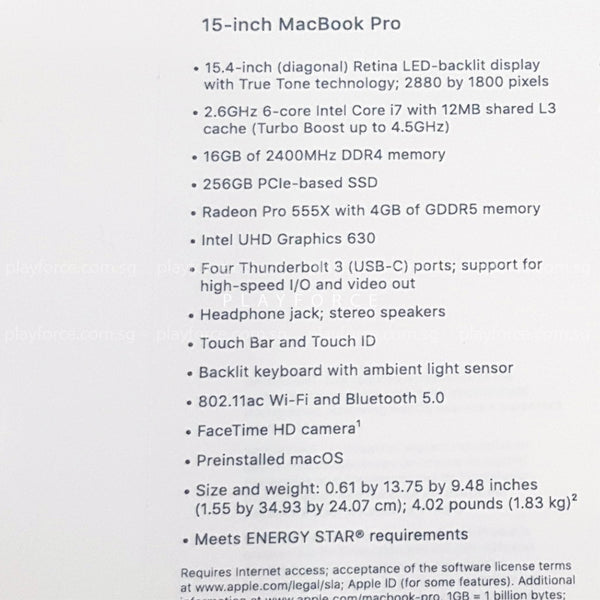 Macbook Pro 2019 (15-inch Touch Bar, 256GB, Space)(Brand New)