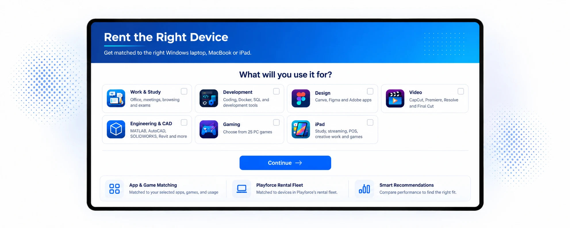 Preview of the Playforce Device Recommendation tool